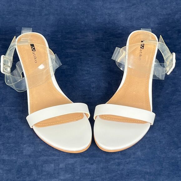 Matiko Heely Clear Vinyl Wedge Sandals White Lucite Heel Women’s 6.5 / EU 37 NIB - Picture 2 of 7
